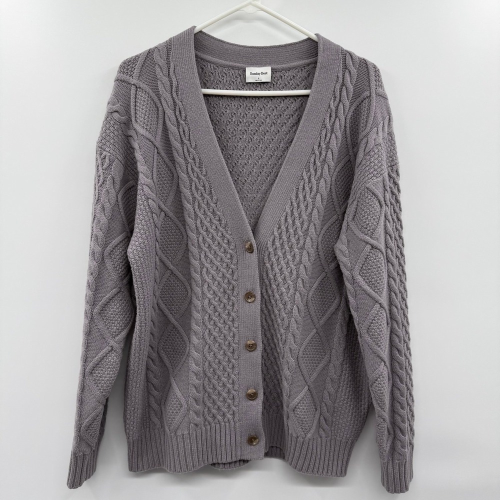 Aritzia Sunday Best Wool blend Cable Knit Button Up Cardigan Sweater Top small